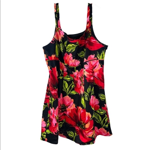 Dark Floral Tropical Wide Strap Tank Dress - Picture 2 of 9